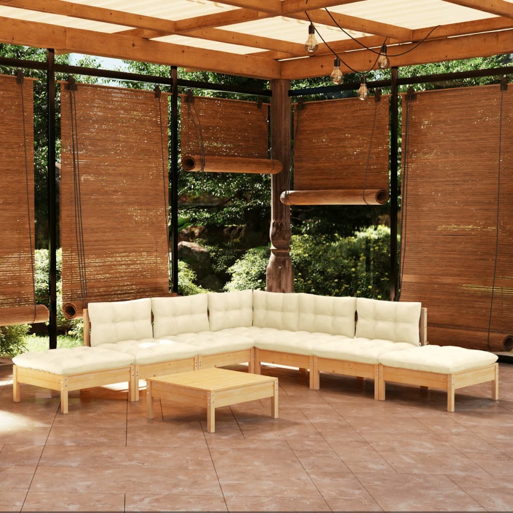 8-Tlg. Garten-Lounge-Set Mit Grauen Kissen Kiefernholz