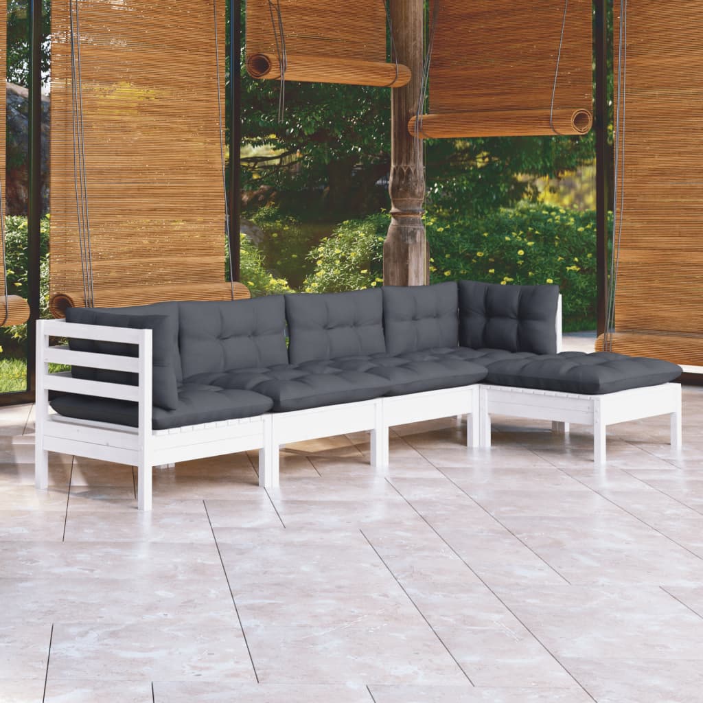 5-Tlg. Garten-Lounge-Set Mit Kissen Kiefernholz
