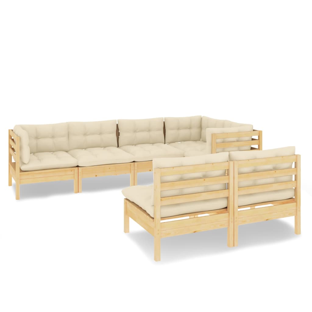 7-Tlg. Garten-Lounge-Set Mit Creme Kissen Massivholz Kiefer