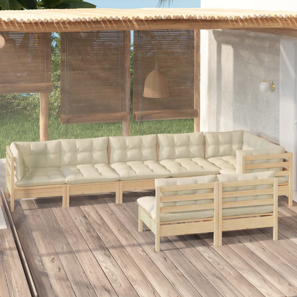 8-Tlg. Garten-Lounge-Set Mit Creme Kissen Massivholz Kiefer
