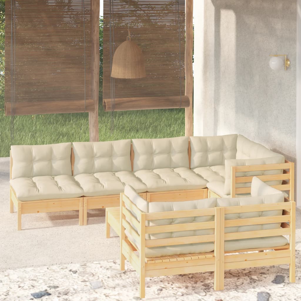 8-Tlg. Garten-Lounge-Set Mit Creme Kissen Massivholz Kiefer