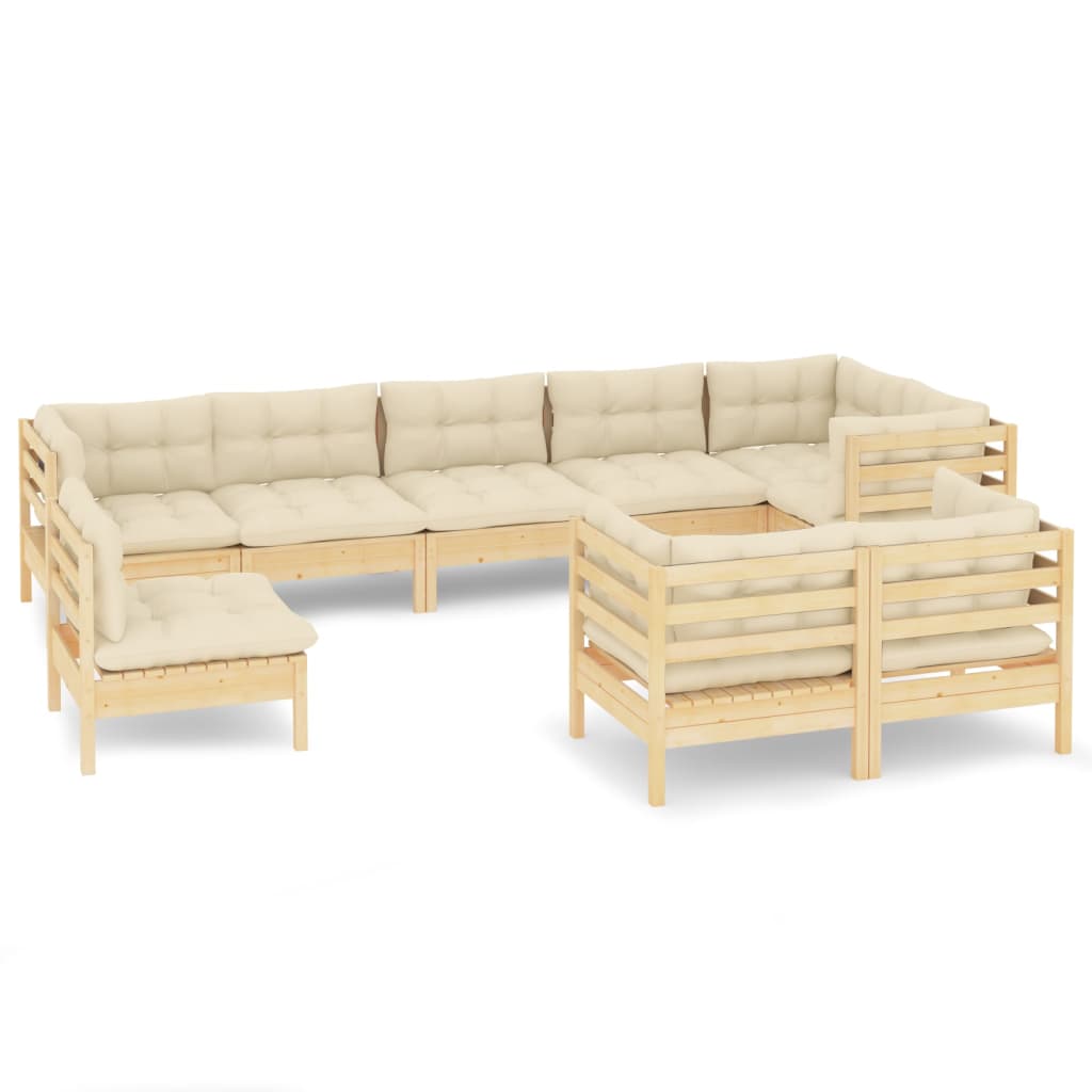 9-Tlg. Garten-Lounge-Set Mit Creme Kissen Massivholz Kiefer