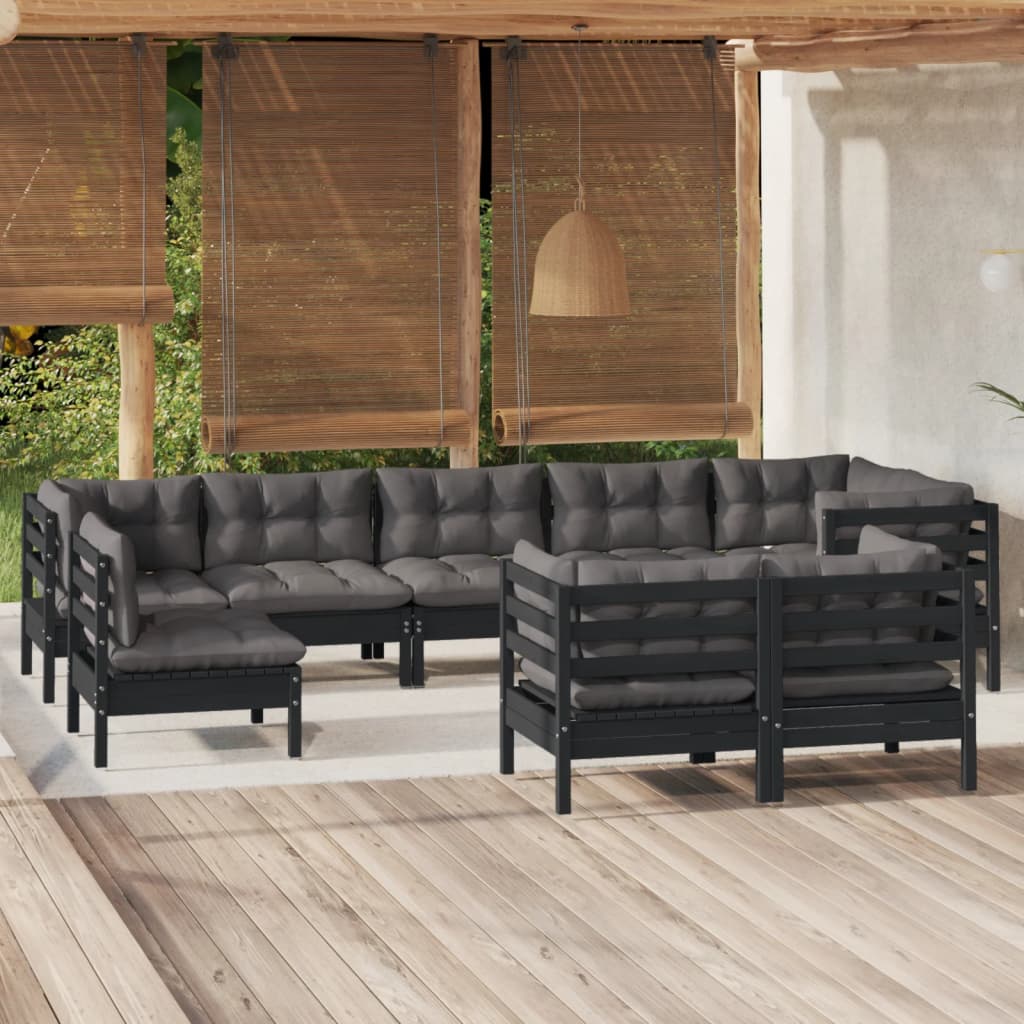 9-Tlg. Garten-Lounge-Set Mit Creme Kissen Massivholz Kiefer