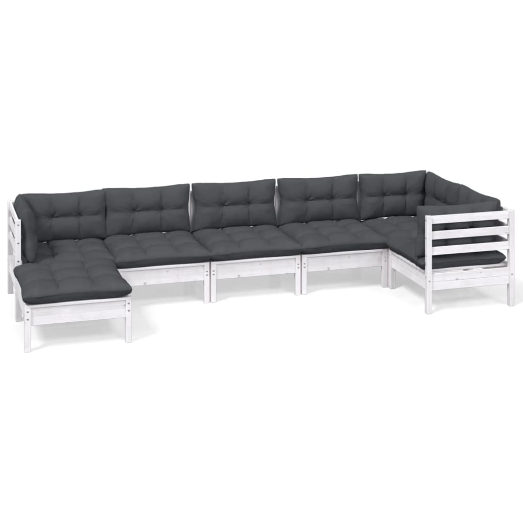 7-Tlg. Garten-Lounge-Set Mit Kissen Kiefer Massivholz