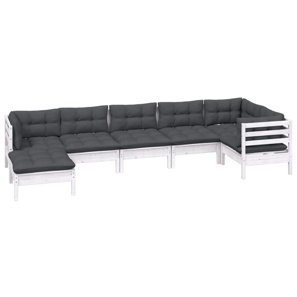 7-Tlg. Garten-Lounge-Set Mit Kissen Kiefer Massivholz