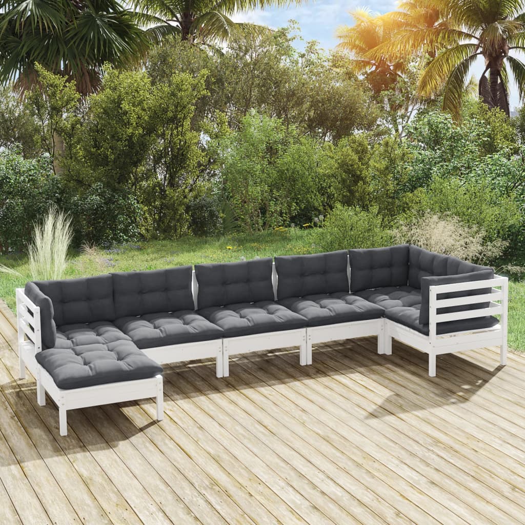 7-Tlg. Garten-Lounge-Set Mit Kissen Kiefer Massivholz