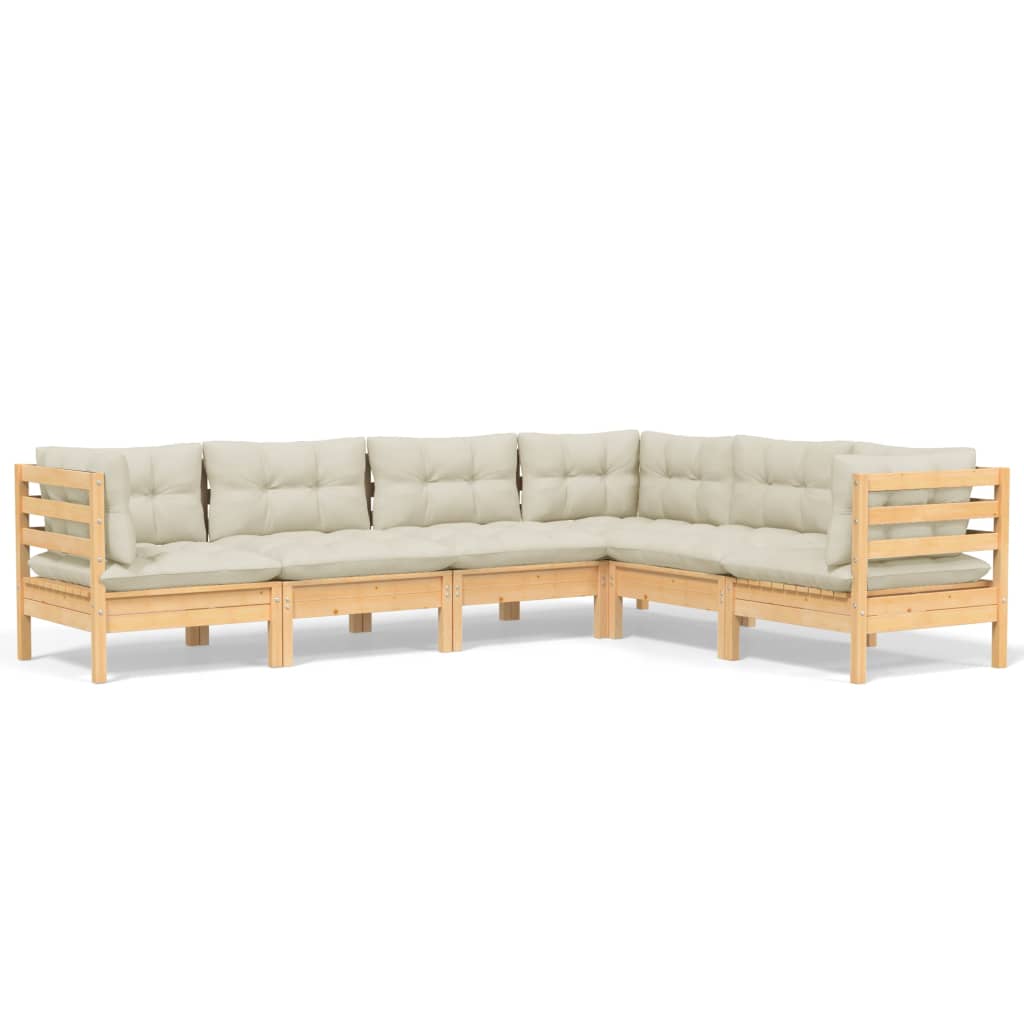 6-Tlg. Garten-Lounge-Set Mit Creme Kissen Massivholz Kiefer