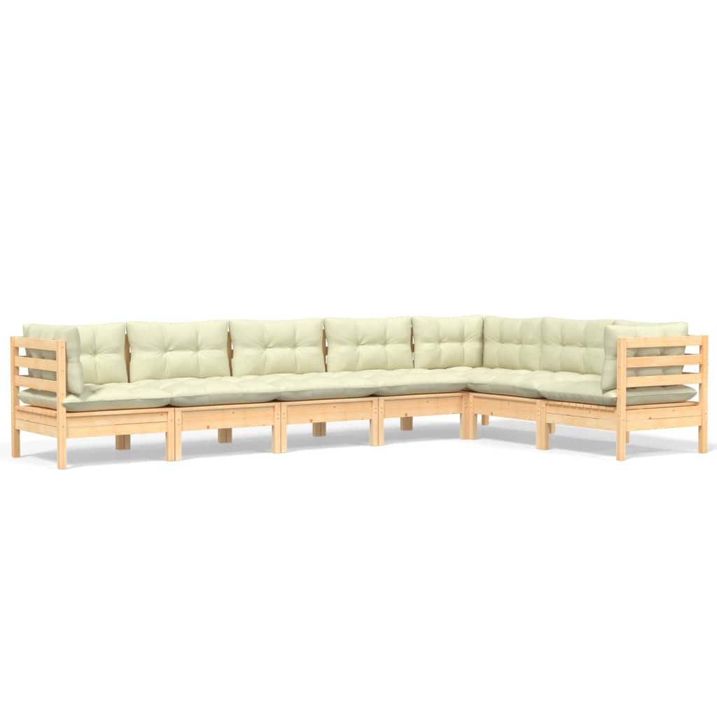 7-Tlg. Garten-Lounge-Set Mit Creme Kissen Massivholz Kiefer