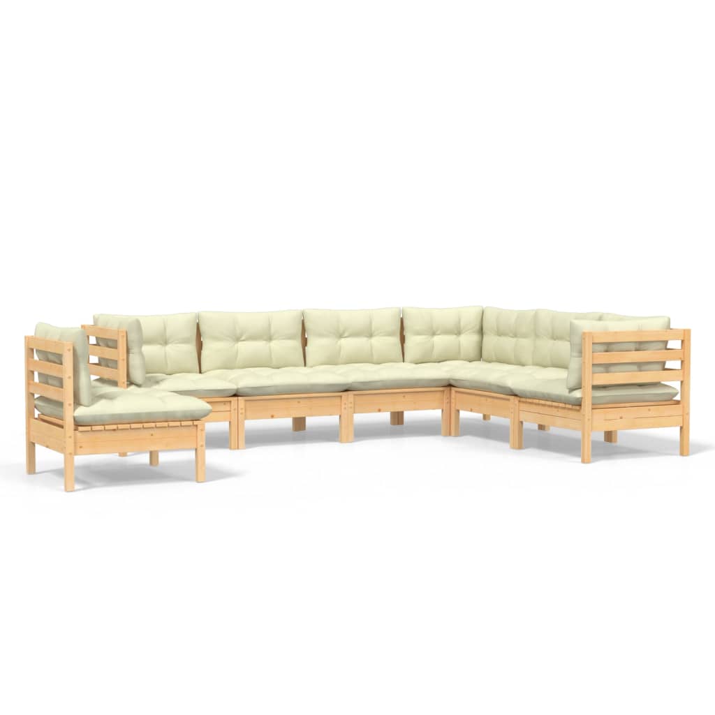 7-Tlg. Garten-Lounge-Set Mit Creme Kissen Massivholz Kiefer