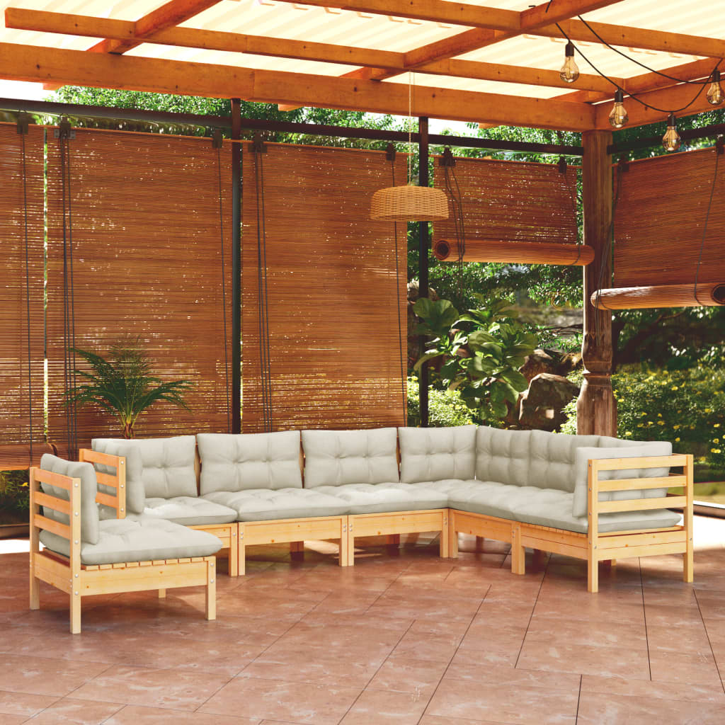 7-Tlg. Garten-Lounge-Set Mit Creme Kissen Massivholz Kiefer