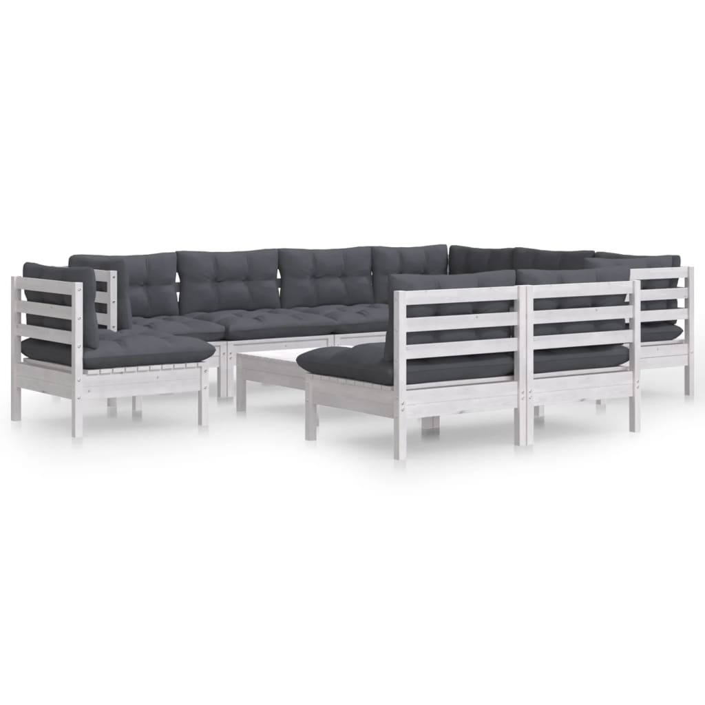 10-Tlg. Garten-Lounge-Set Mit Kissen Kiefer Massivholz