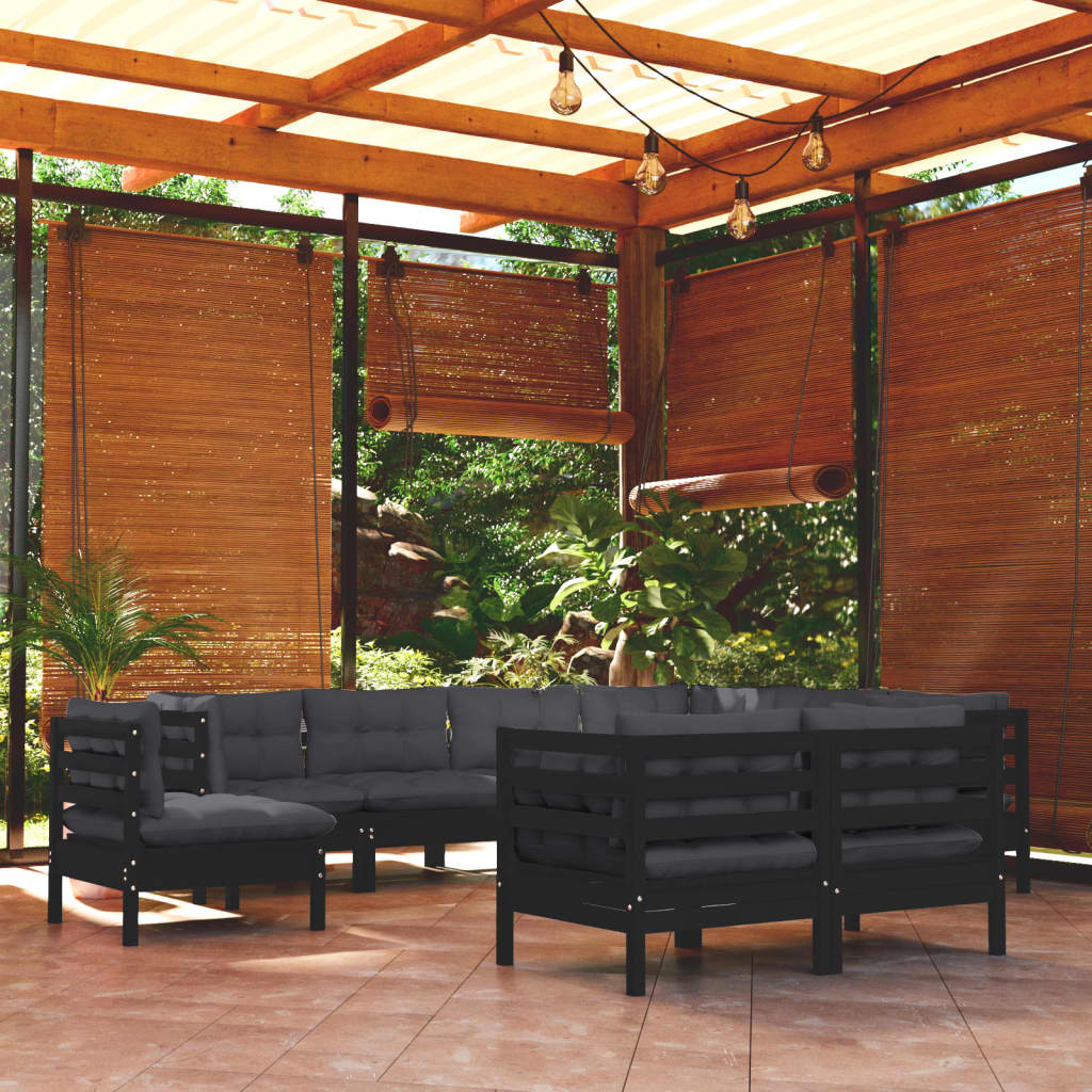 9-Tlg. Garten-Lounge-Set Mit Creme Kissen Massivholz Kiefer