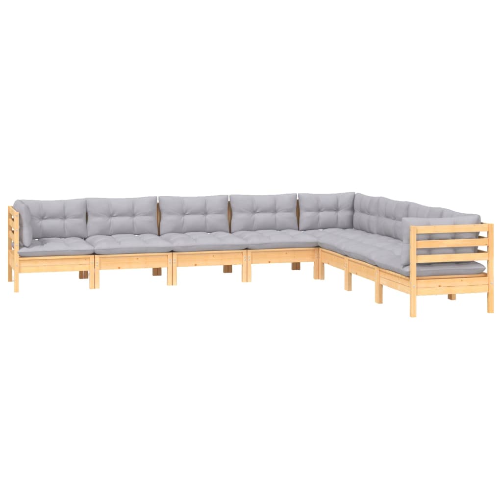 8-Tlg. Garten-Lounge-Set Mit Grauen Kissen Kiefer Massivholz