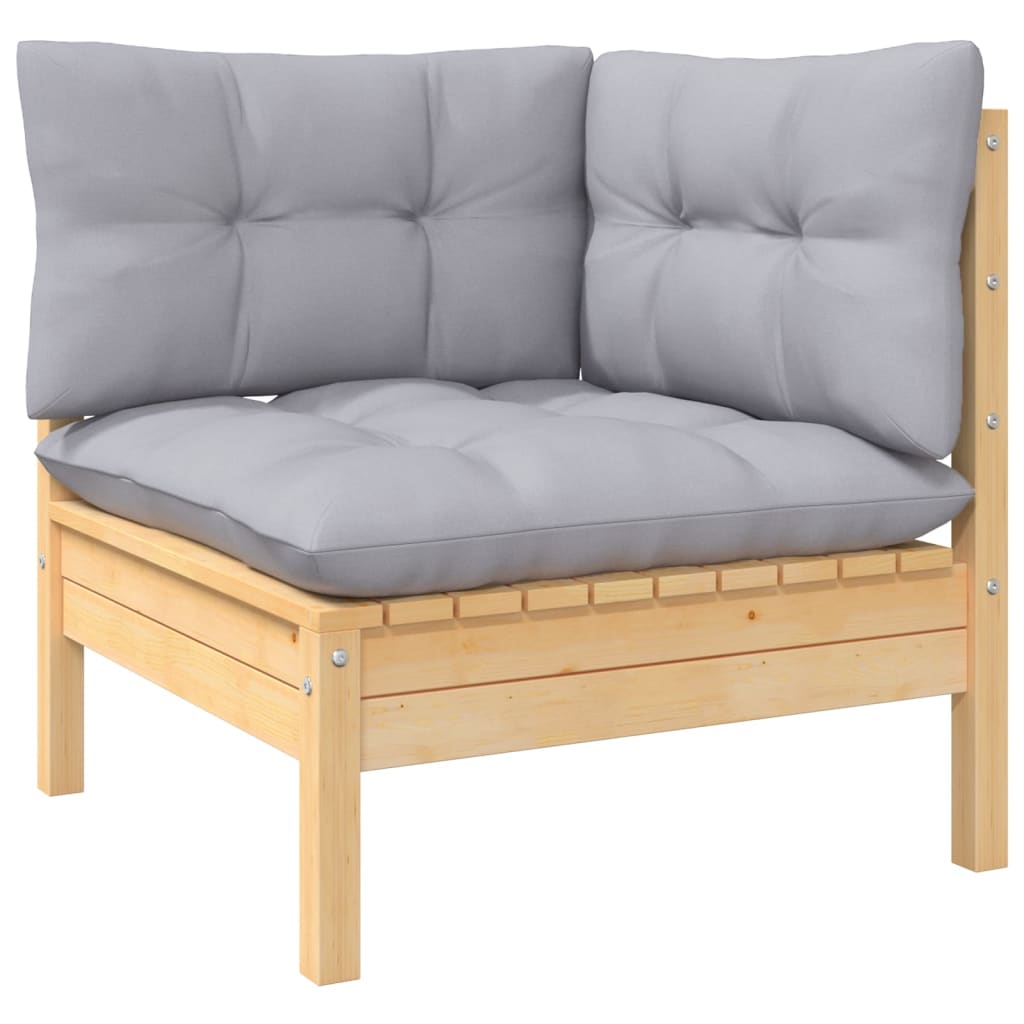 8-Tlg. Garten-Lounge-Set Mit Grauen Kissen Kiefer Massivholz
