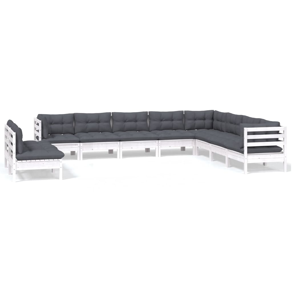 10-Tlg. Garten-Lounge-Set Mit Kissen Massivholz Kiefer