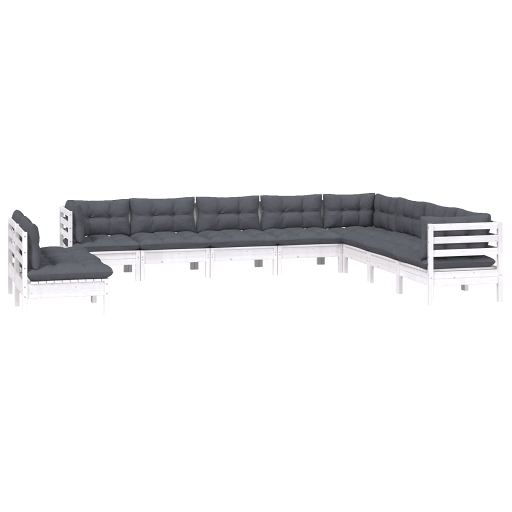 10-Tlg. Garten-Lounge-Set Mit Kissen Massivholz Kiefer