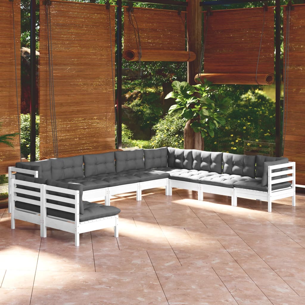 10-Tlg. Garten-Lounge-Set Mit Kissen Massivholz Kiefer
