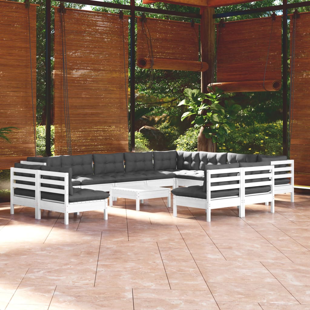 13-Tlg. Garten-Lounge-Set Mit Kissen Massivholz Kiefer