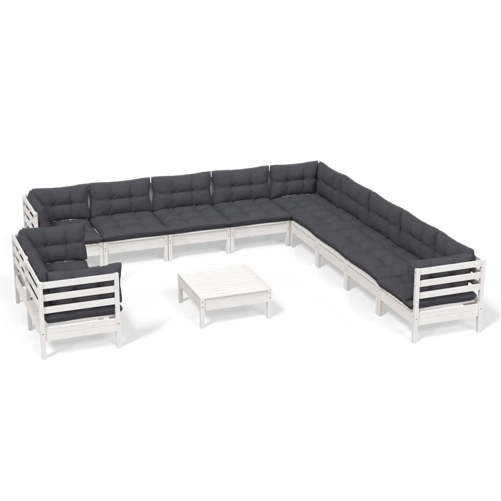 12-Tlg. Garten-Lounge-Set Mit Kissen Massivholz Kiefer