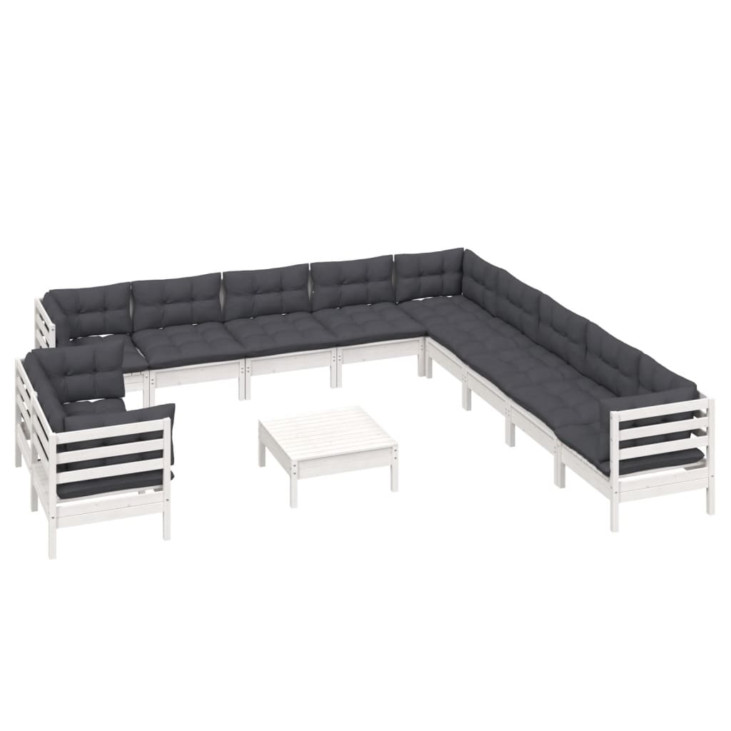 12-Tlg. Garten-Lounge-Set Mit Kissen Massivholz Kiefer