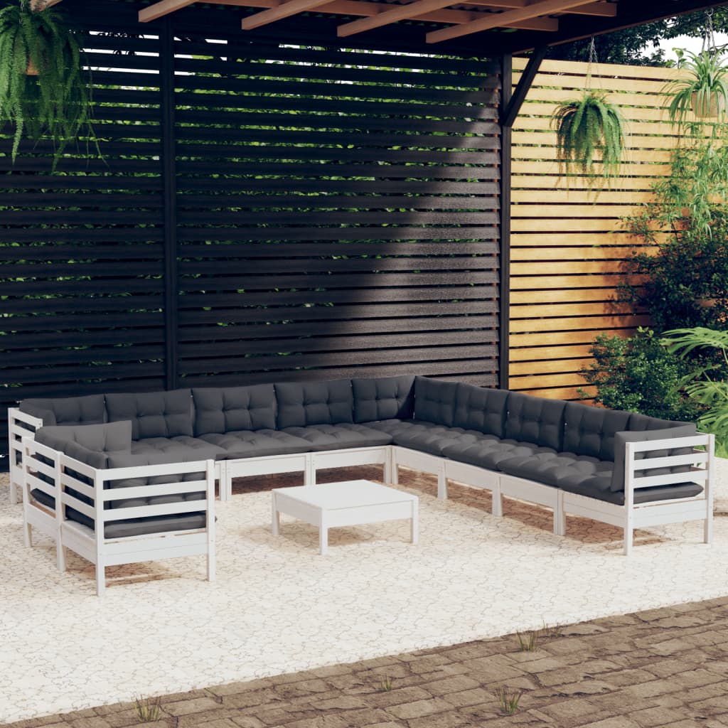 12-Tlg. Garten-Lounge-Set Mit Kissen Massivholz Kiefer