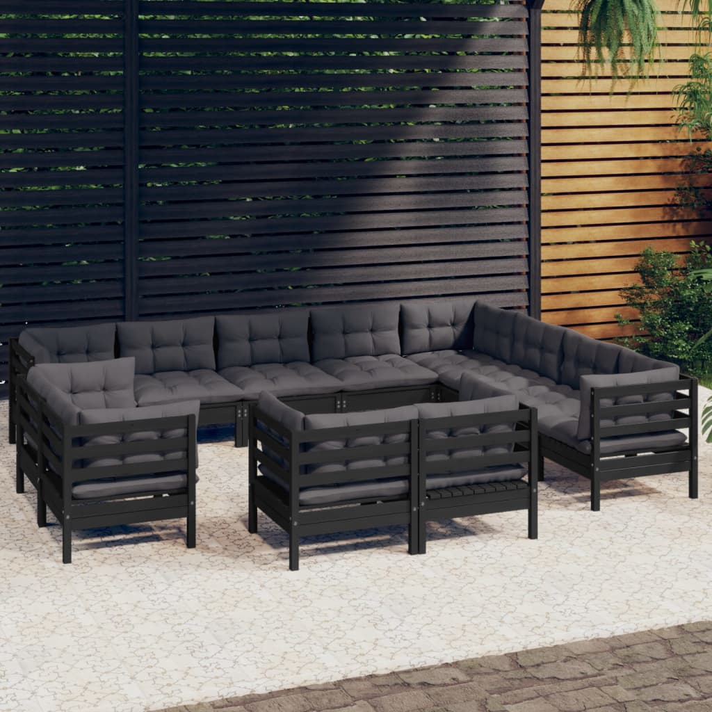12-Tlg. Garten-Lounge-Set Mit Creme Kissen Massivholz Kiefer