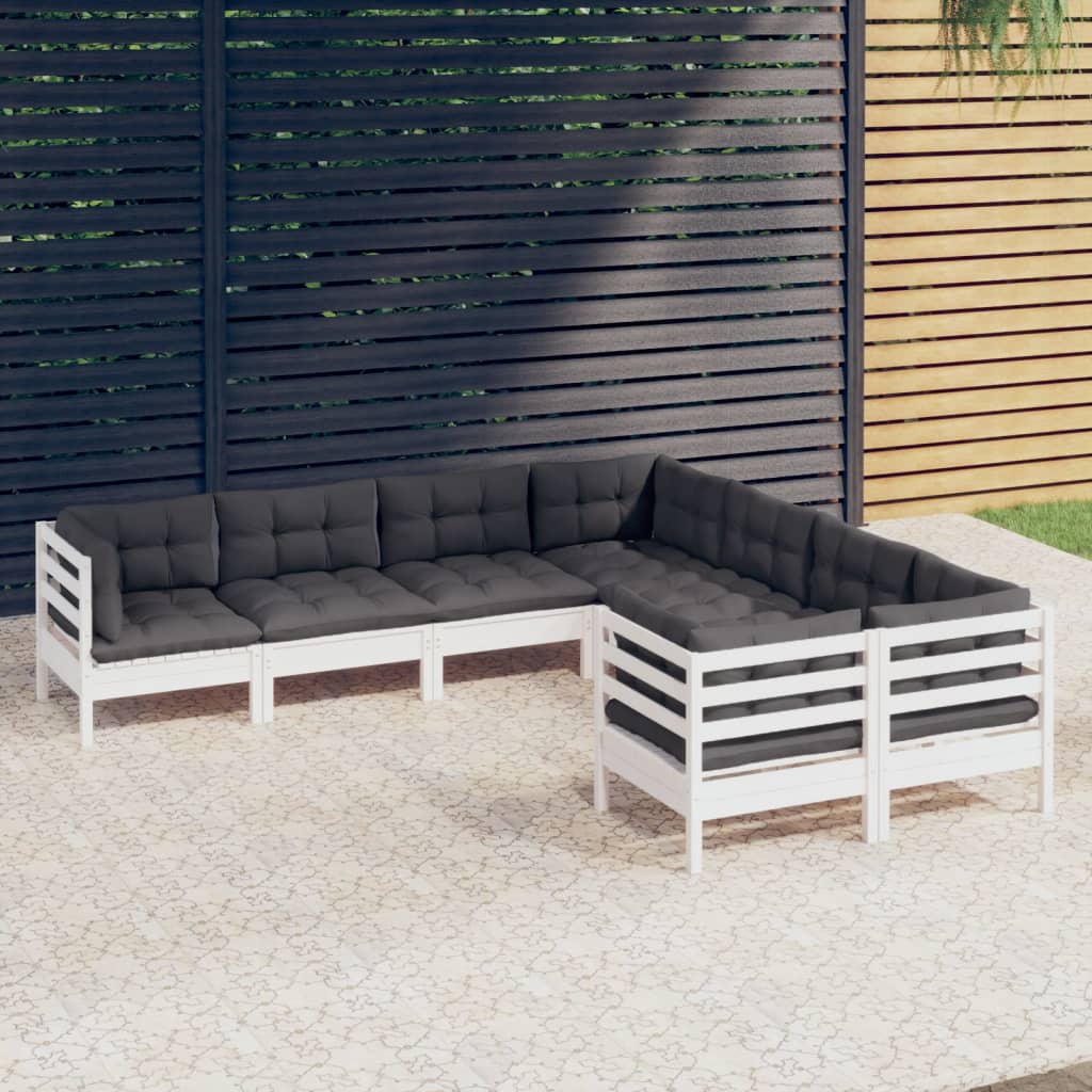 8-Tlg. Garten-Lounge-Set Mit Kissen Massivholz Kiefer