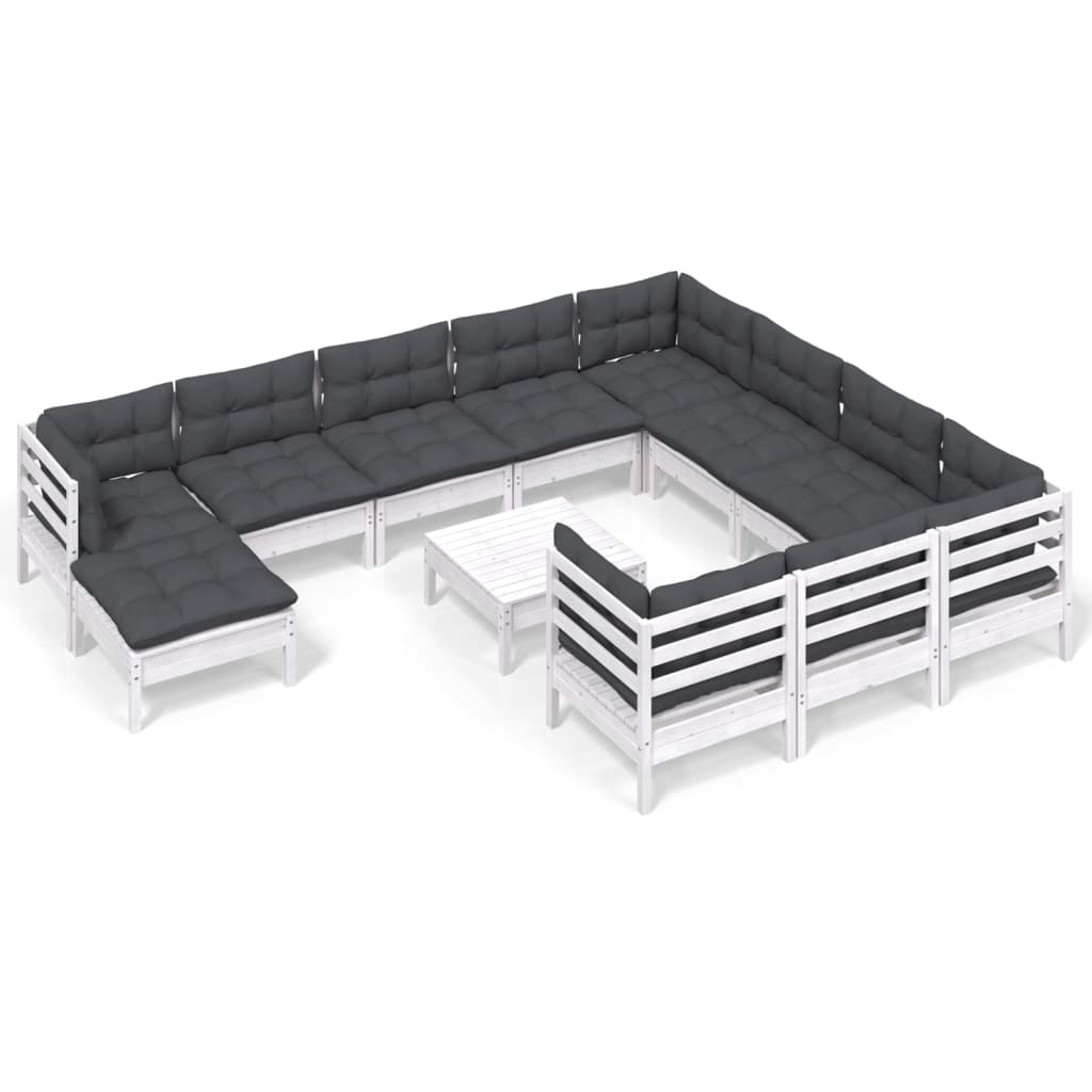 12-Tlg. Garten-Lounge-Set Mit Kissen Kiefernholz