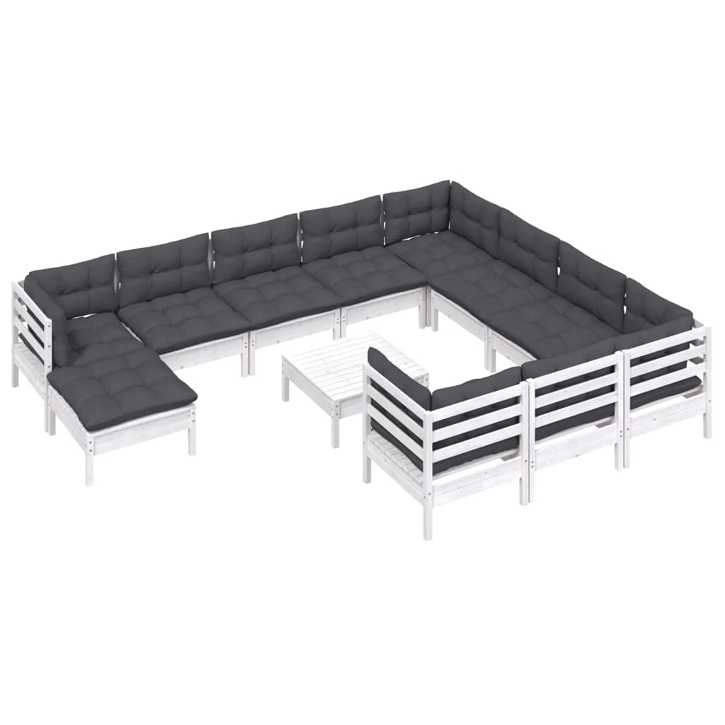 12-Tlg. Garten-Lounge-Set Mit Kissen Kiefernholz