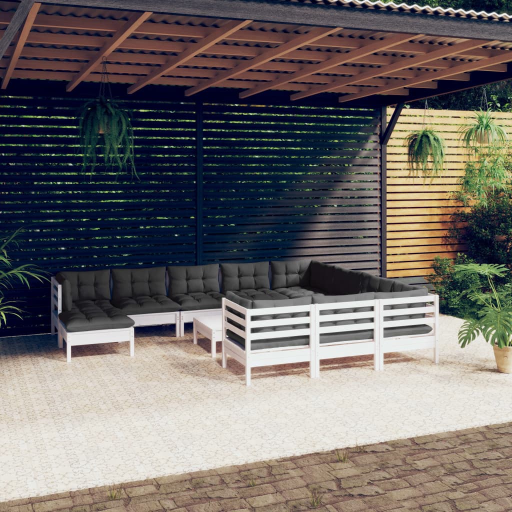 12-Tlg. Garten-Lounge-Set Mit Kissen Kiefernholz