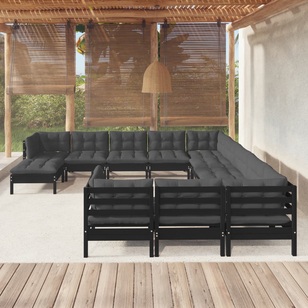 12-Tlg. Garten-Lounge-Set Mit Creme Kissen Kiefernholz