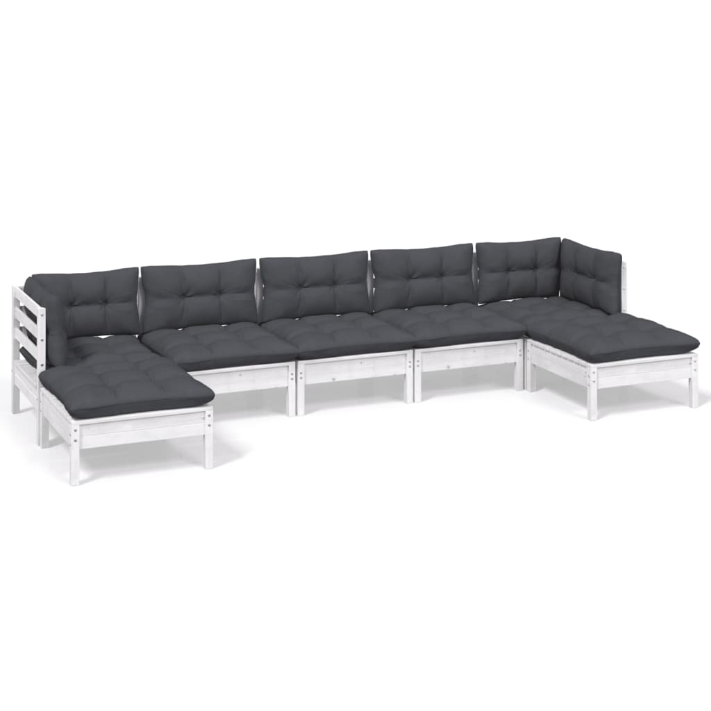 7-Tlg. Garten-Lounge-Set Mit Kissen Kiefernholz