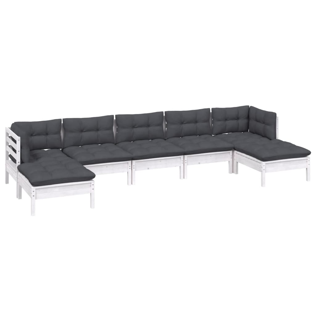 7-Tlg. Garten-Lounge-Set Mit Kissen Kiefernholz