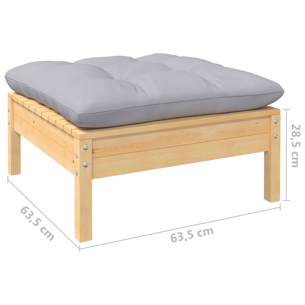 11-Tlg. Garten-Lounge-Set Mit Grauen Kissen Kiefernholz