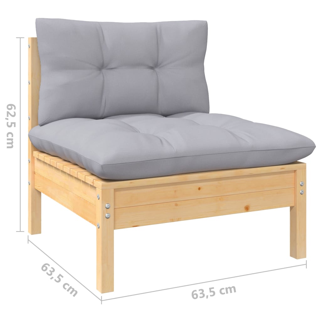 11-Tlg. Garten-Lounge-Set Mit Grauen Kissen Kiefernholz