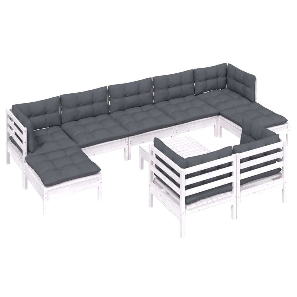 10-Tlg. Garten-Lounge-Set Mit Kissen Kiefer Massivholz