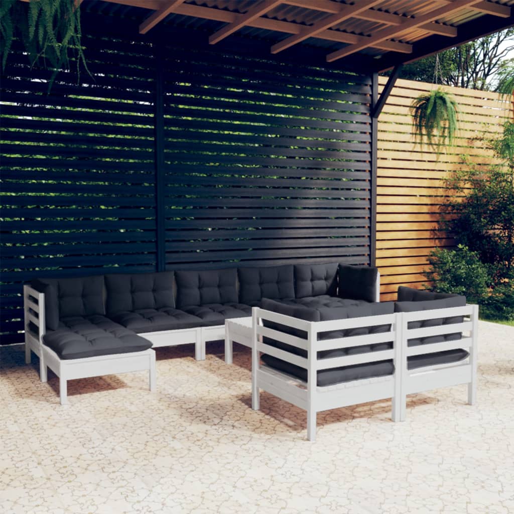 10-Tlg. Garten-Lounge-Set Mit Kissen Kiefer Massivholz