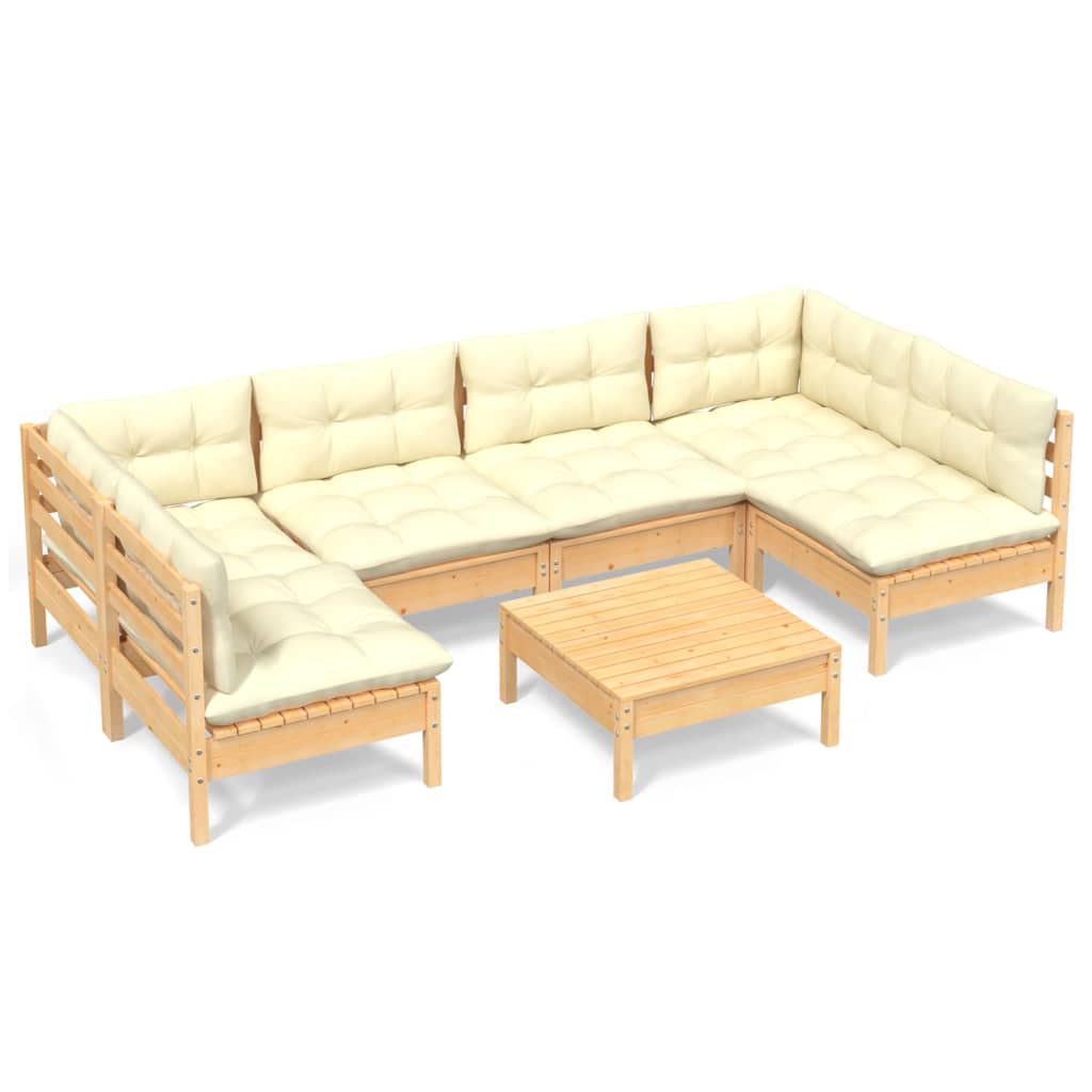 7-Tlg. Garten-Lounge-Set Mit Creme Kissen Massivholz Kiefer