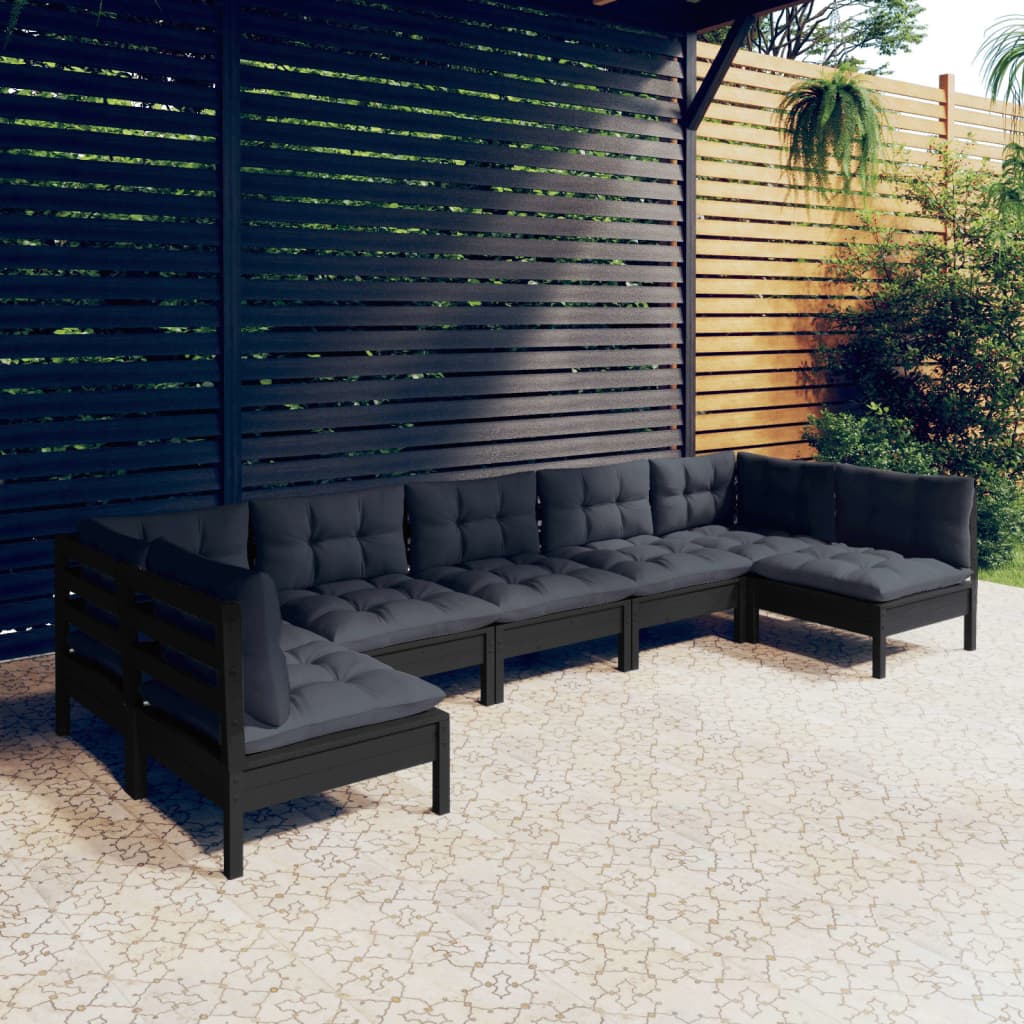 7-Tlg. Garten-Lounge-Set Mit Grauen Kissen Kiefer Massivholz