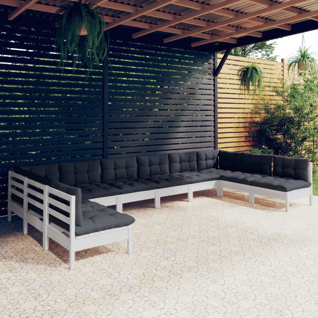 10-Tlg. Garten-Lounge-Set Mit Kissen Kiefer Massivholz