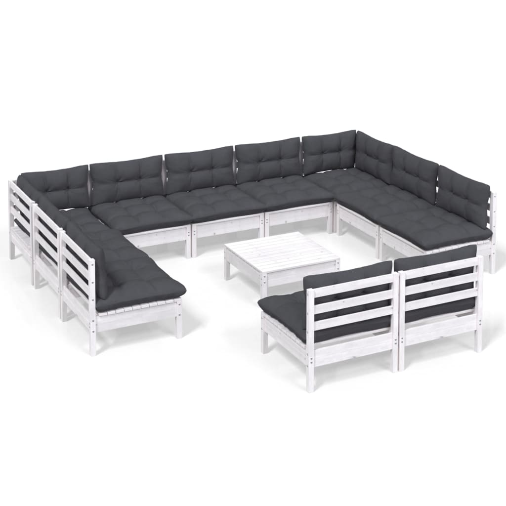 12-Tlg. Garten-Lounge-Set Mit Kissen Kiefer Massivholz