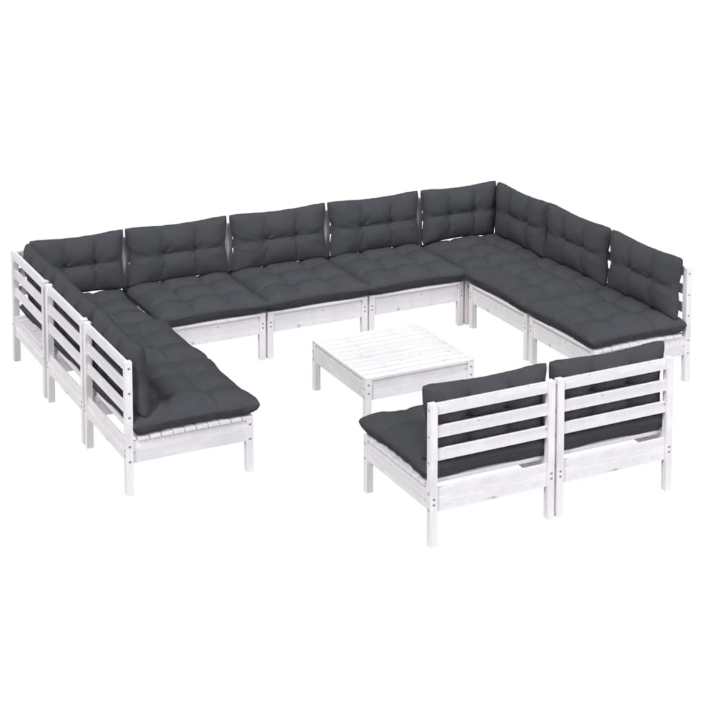 12-Tlg. Garten-Lounge-Set Mit Kissen Kiefer Massivholz