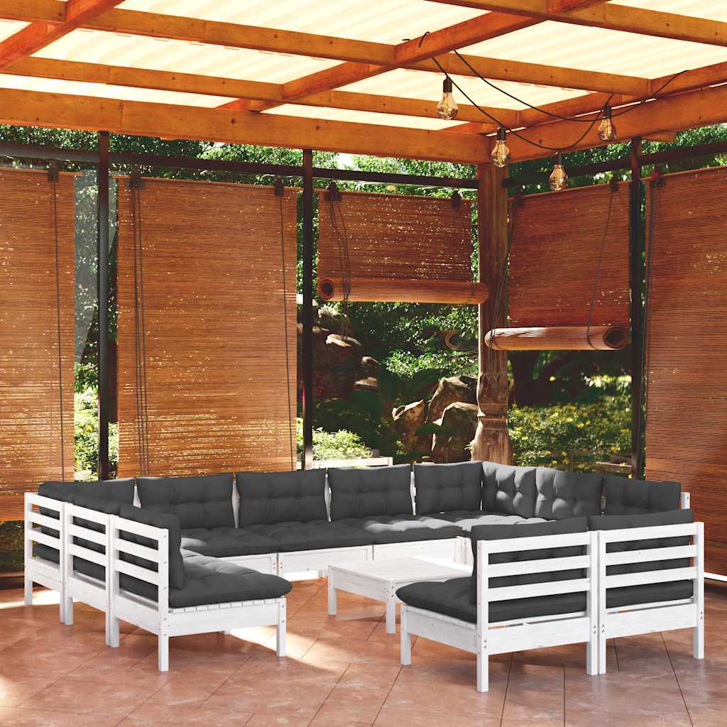 12-Tlg. Garten-Lounge-Set Mit Kissen Kiefer Massivholz