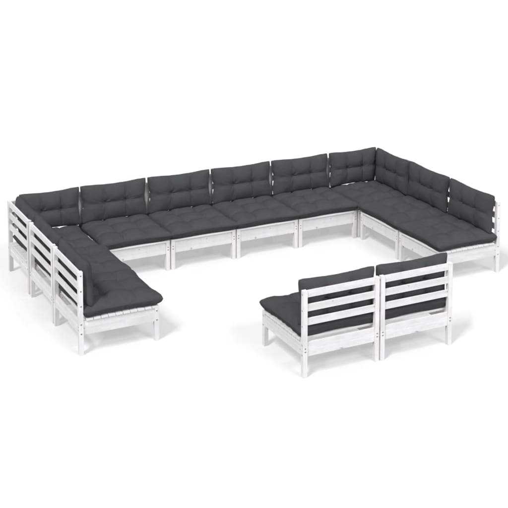 12-Tlg. Garten-Lounge-Set Mit Kissen Kiefer Massivholz