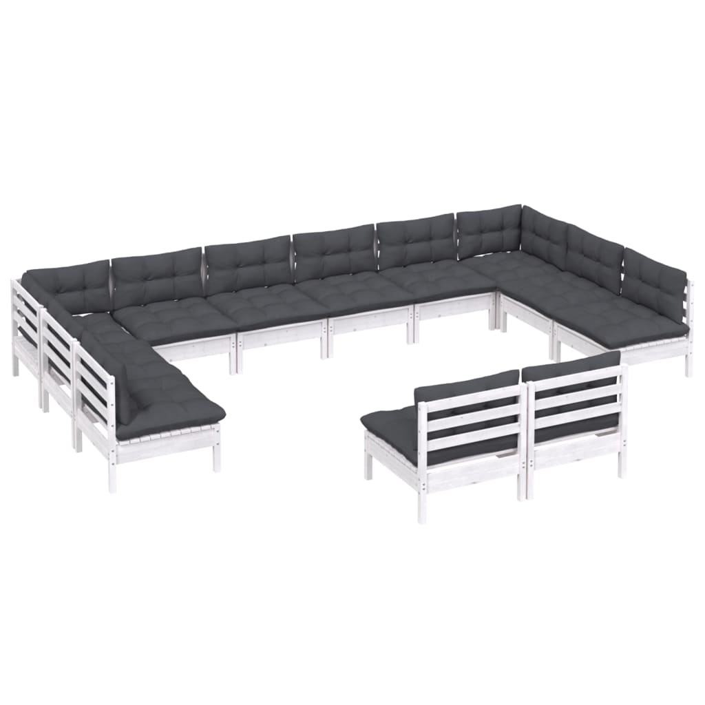 12-Tlg. Garten-Lounge-Set Mit Kissen Kiefer Massivholz