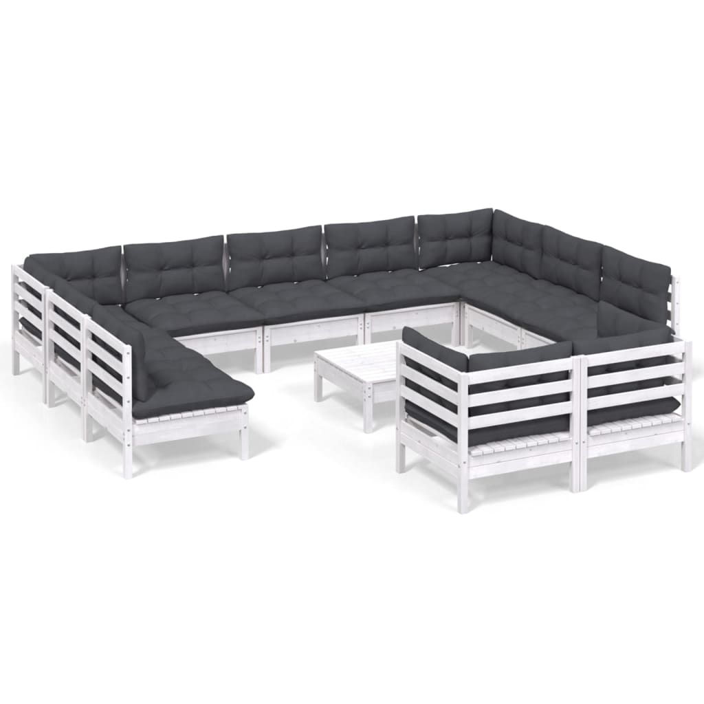 12-Tlg. Garten-Lounge-Set Mit Kissen Kiefer Massivholz