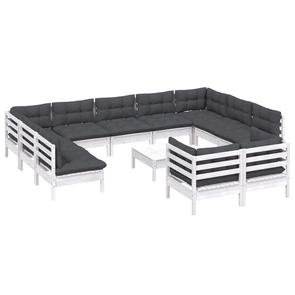 12-Tlg. Garten-Lounge-Set Mit Kissen Kiefer Massivholz