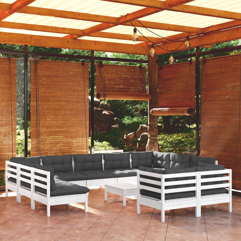 12-Tlg. Garten-Lounge-Set Mit Kissen Kiefer Massivholz