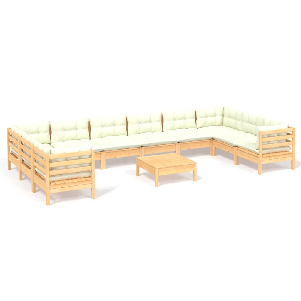 11-Tlg. Garten-Lounge-Set Mit Creme Kissen Kiefernholz