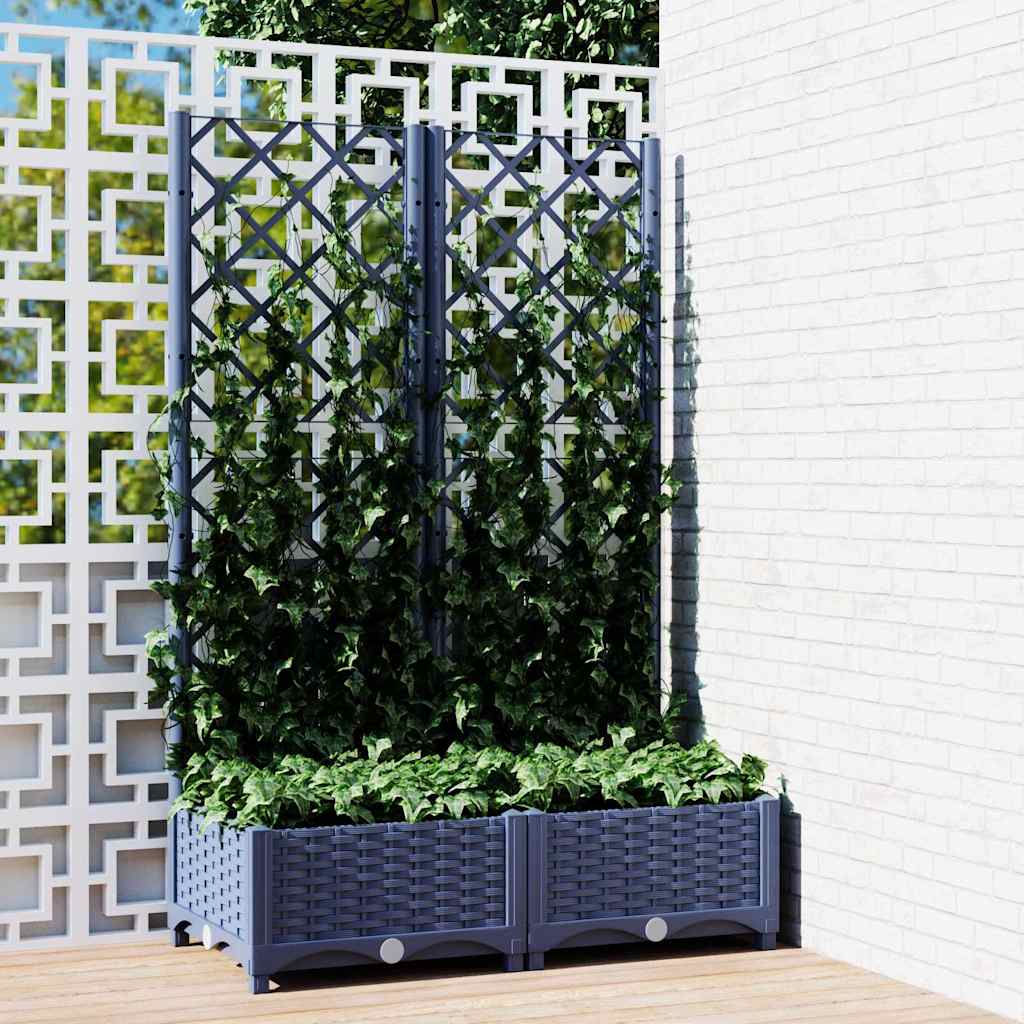 Garten-Pflanzgefäß Mit Spalier 40 X 40 X 121,5 Cm Pp Blaugrau